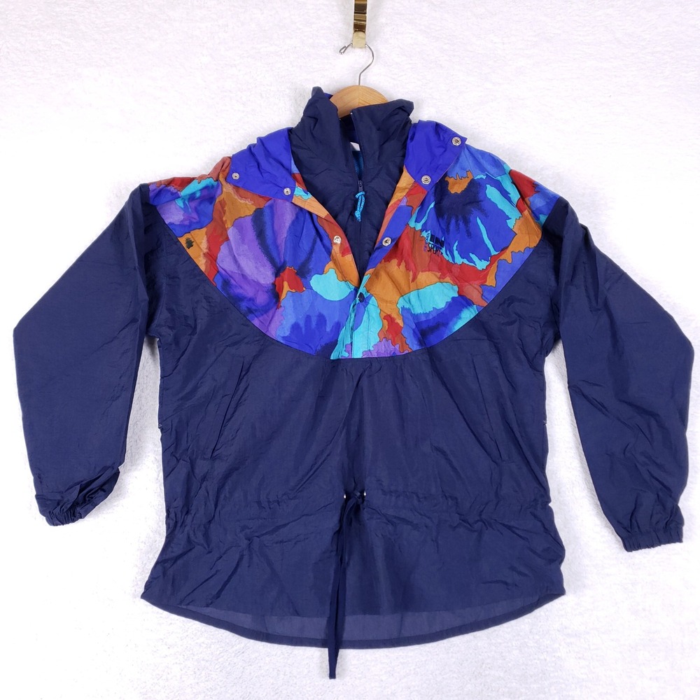 Vintage‎ In Sport Windbreaker Jacket Womens S Colorblock Floral Blue 90s Retro
